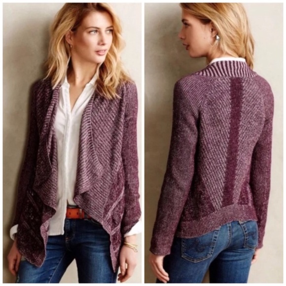 Anthropologie Sweaters - Moth Pointelle Draped Waterfall Cardigan Purple M